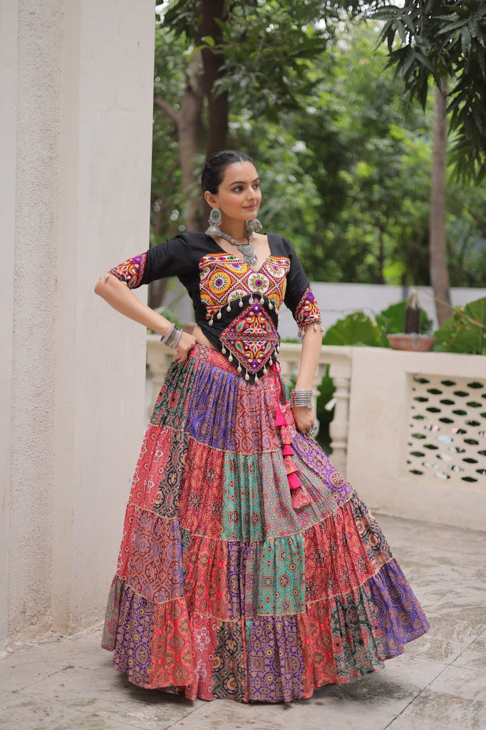 Multicolour Navratri Special Lehenga Choli Set with Gotta & Gamthi Work ClothsVilla