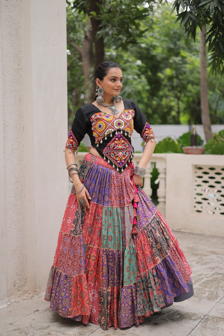 Multicolour Navratri Special Lehenga Choli Set with Gotta & Gamthi Work ClothsVilla