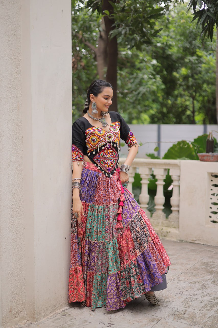 Multicolour Navratri Special Lehenga Choli Set with Gotta & Gamthi Work ClothsVilla