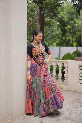 Multicolour Navratri Special Lehenga Choli Set with Gotta & Gamthi Work ClothsVilla