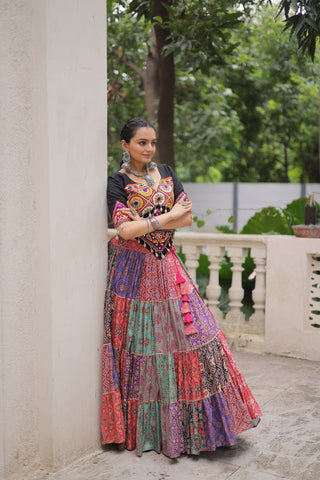 Multicolour Navratri Special Lehenga Choli Set with Gotta & Gamthi Work ClothsVilla