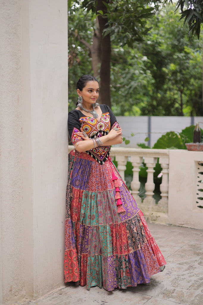 Multicolour Navratri Special Lehenga Choli Set with Gotta & Gamthi Work ClothsVilla