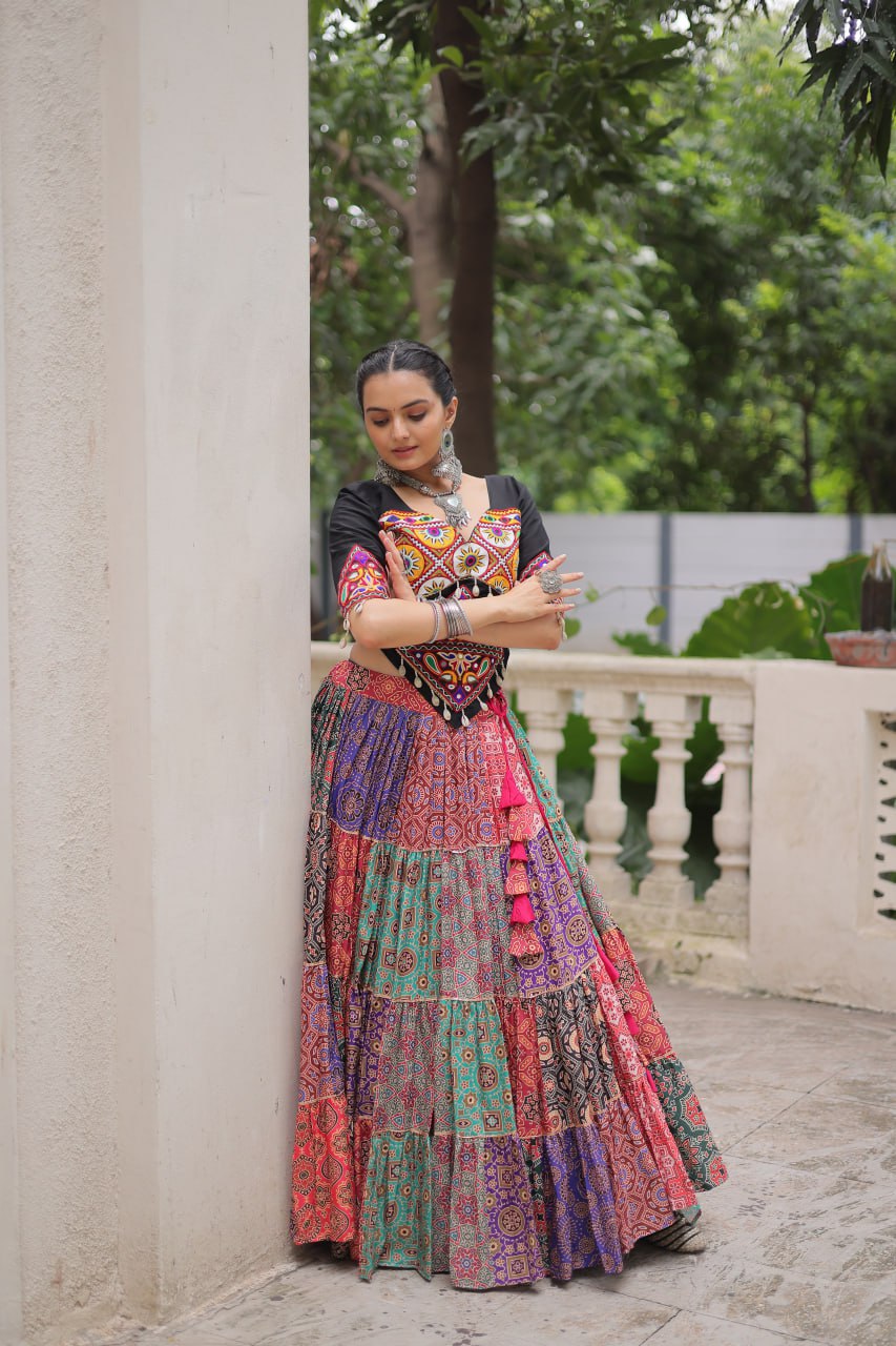 Multicolour Navratri Special Lehenga Choli Set with Gotta & Gamthi Work ClothsVilla