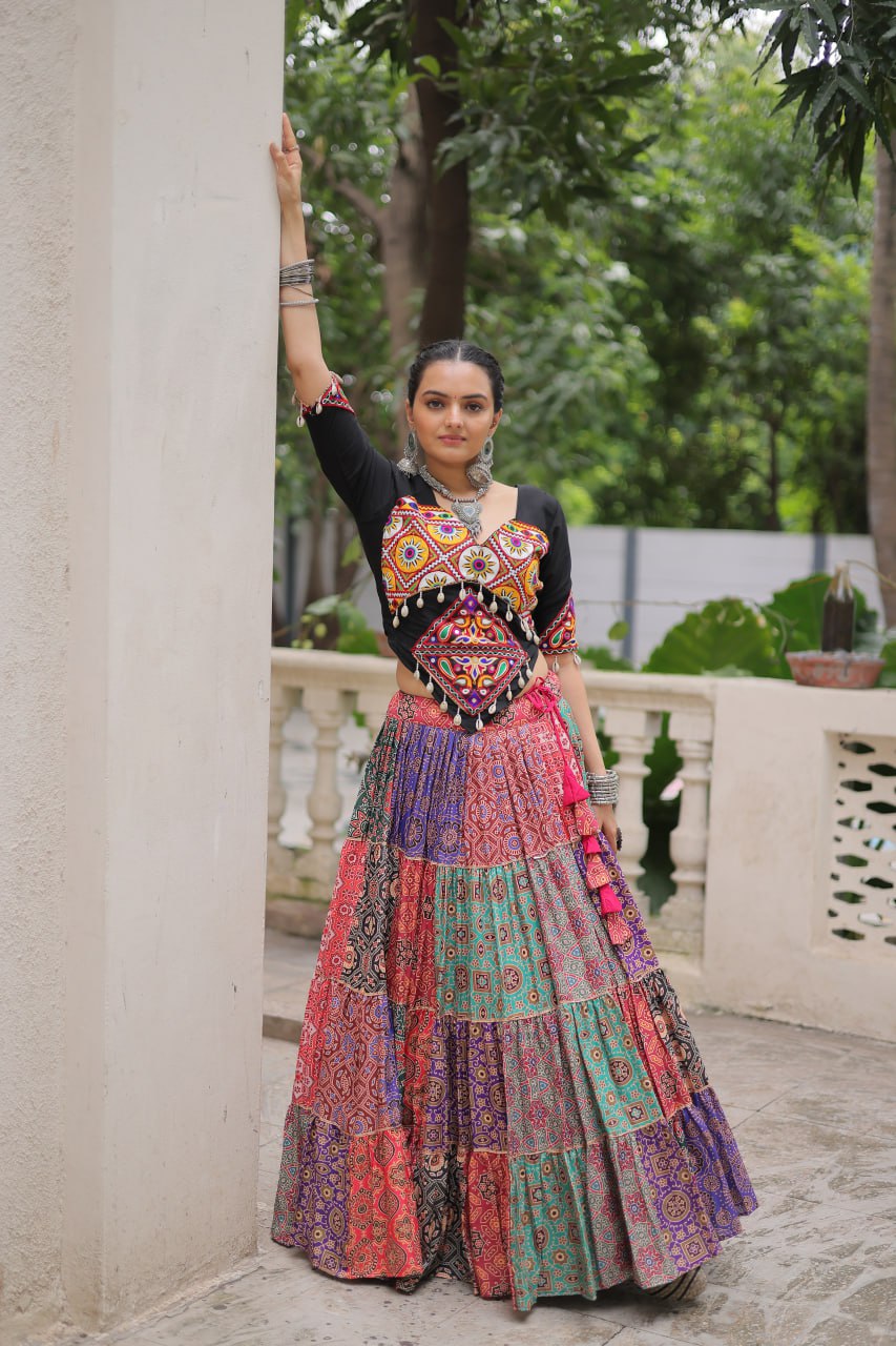Multicolour Navratri Special Lehenga Choli Set with Gotta & Gamthi Work ClothsVilla