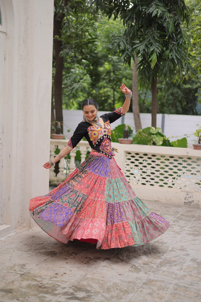Multicolour Navratri Special Lehenga Choli Set with Gotta & Gamthi Work ClothsVilla