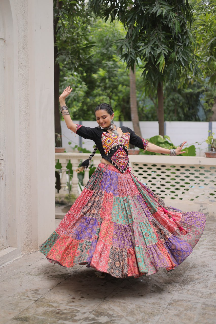 Multicolour Navratri Special Lehenga Choli Set with Gotta & Gamthi Work ClothsVilla