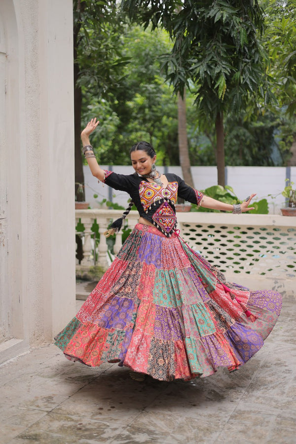 Multicolour Navratri Special Lehenga Choli Set with Gotta & Gamthi Work ClothsVilla
