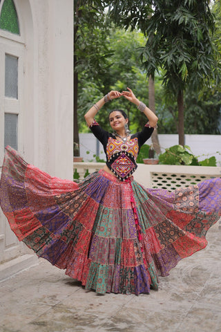 Multicolour Navratri Special Lehenga Choli Set with Gotta & Gamthi Work ClothsVilla
