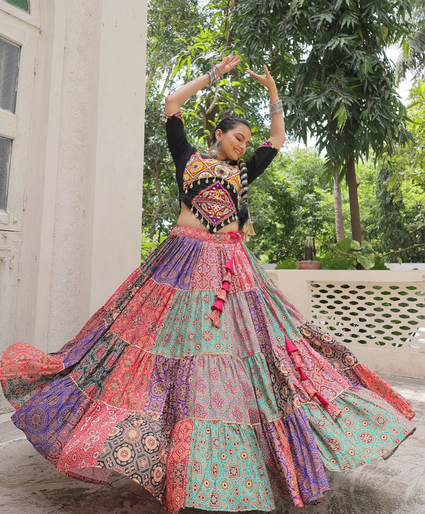 Multicolour Navratri Special Lehenga Choli Set with Gotta & Gamthi Work ClothsVilla