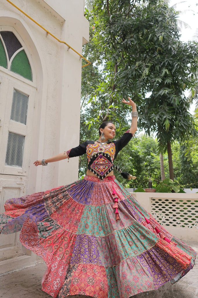 Multicolour Navratri Special Lehenga Choli Set with Gotta & Gamthi Work ClothsVilla
