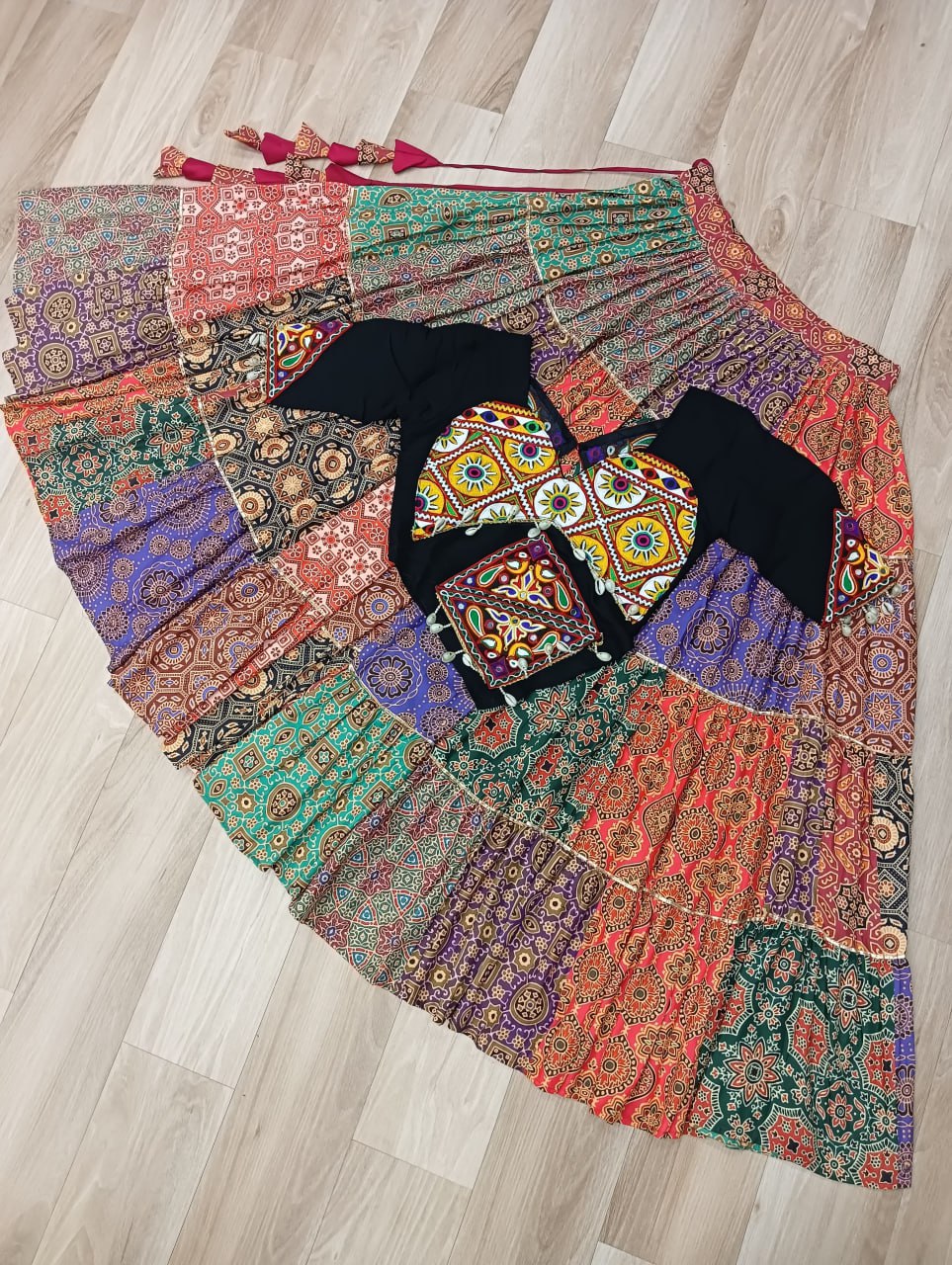 Multicolour Navratri Special Lehenga Choli Set with Gotta & Gamthi Work ClothsVilla