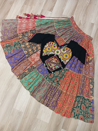 Multicolour Navratri Special Lehenga Choli Set with Gotta & Gamthi Work ClothsVilla