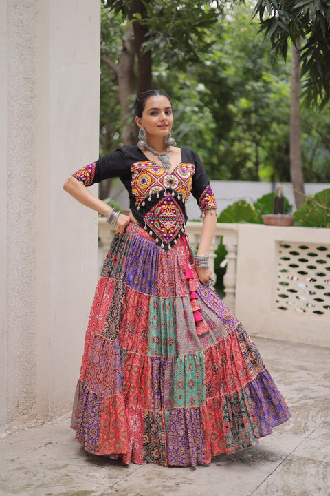 Multicolour Navratri Special Lehenga Choli Set with Gotta & Gamthi Work ClothsVilla Main image