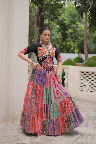 Multicolour Navratri Special Lehenga Choli Set with Gotta & Gamthi Work ClothsVilla