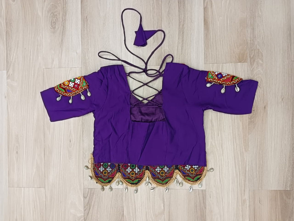 Multicolour Roman Fabric Lehenga with Gota Lace Work & Gamthi Embroidered Mirror Work Blouse ClothsVilla