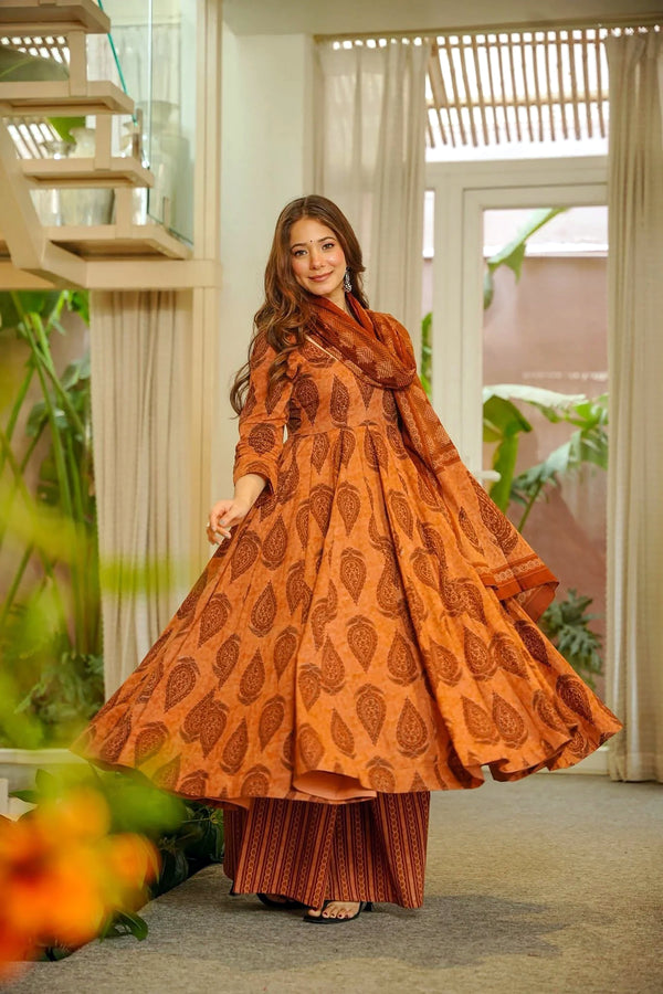 Muslin Digital Print Anarkali Kurti Pant Dupatta Collection Clothsvilla