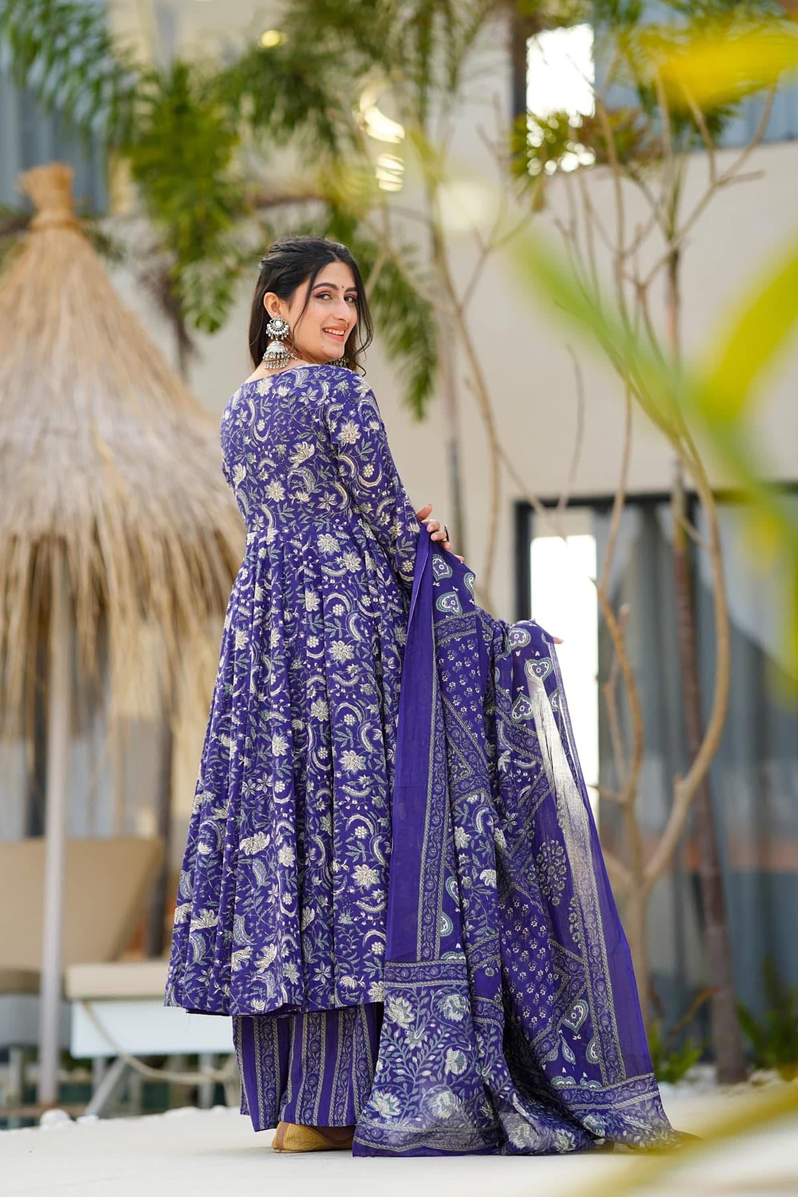 Muslin Digital Print Anarkali Kurti Pant Dupatta Collection Clothsvilla