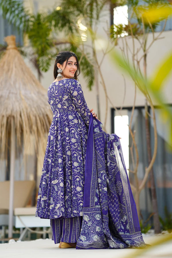 Muslin Digital Print Anarkali Kurti Pant Dupatta Collection Clothsvilla