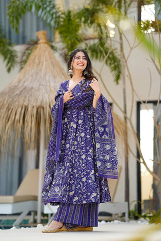 Muslin Digital Print Anarkali Kurti Pant Dupatta Collection Clothsvilla