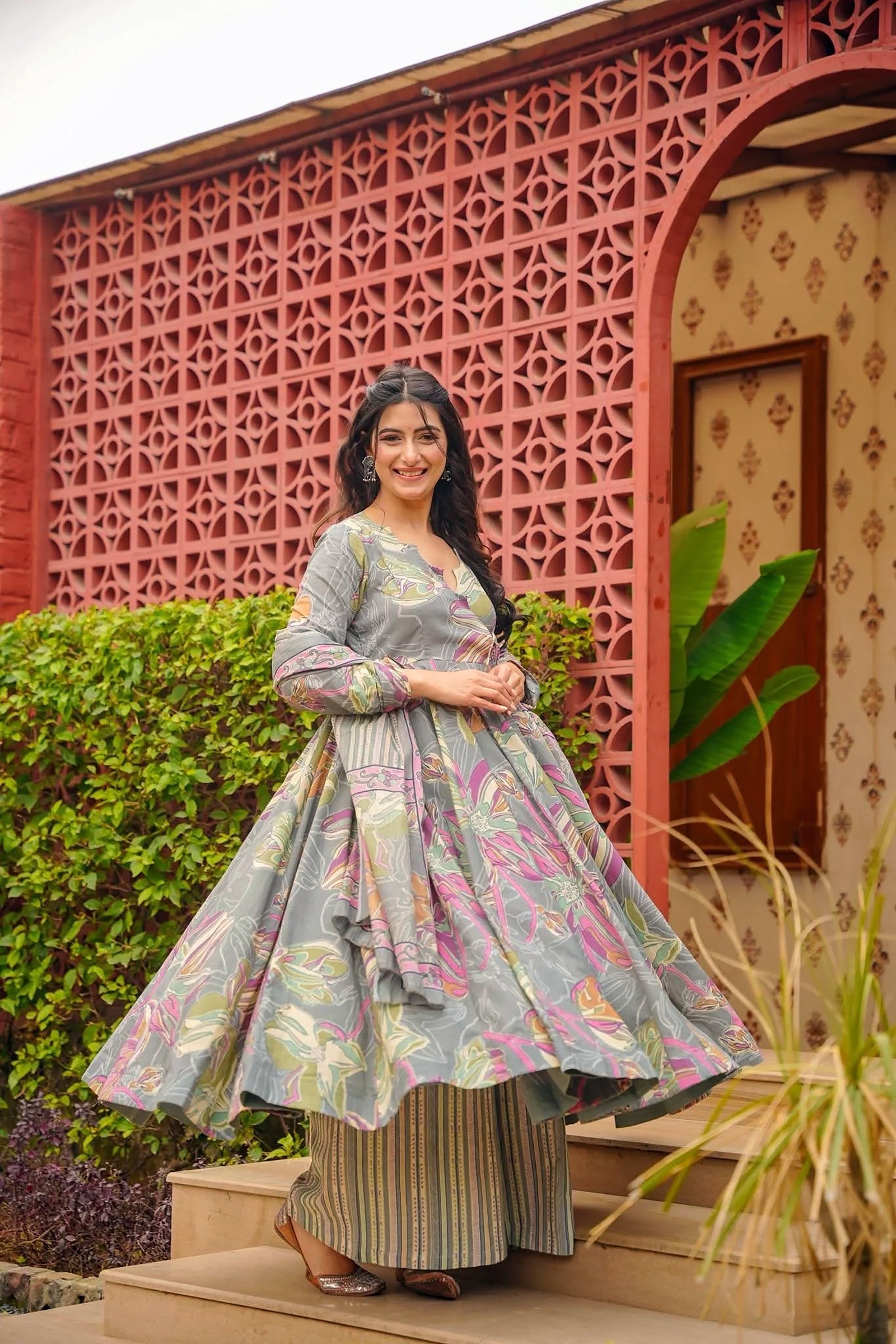 Muslin Digital Print Anarkali Kurti Pant Dupatta Collection Clothsvilla