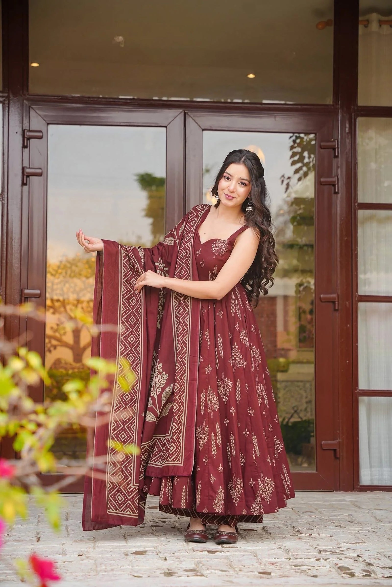 Muslin Digital Print Anarkali Kurti Pant Dupatta Collection Clothsvilla