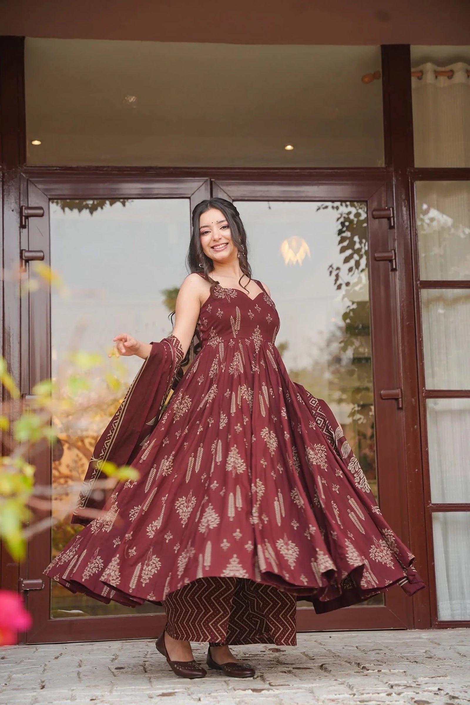 Muslin Digital Print Anarkali Kurti Pant Dupatta Collection Clothsvilla