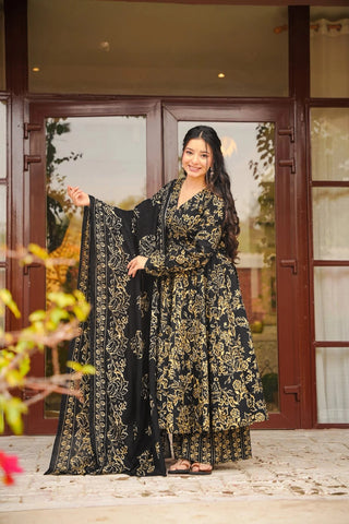Muslin Digital Print Anarkali Kurti Pant Dupatta Collection Clothsvilla