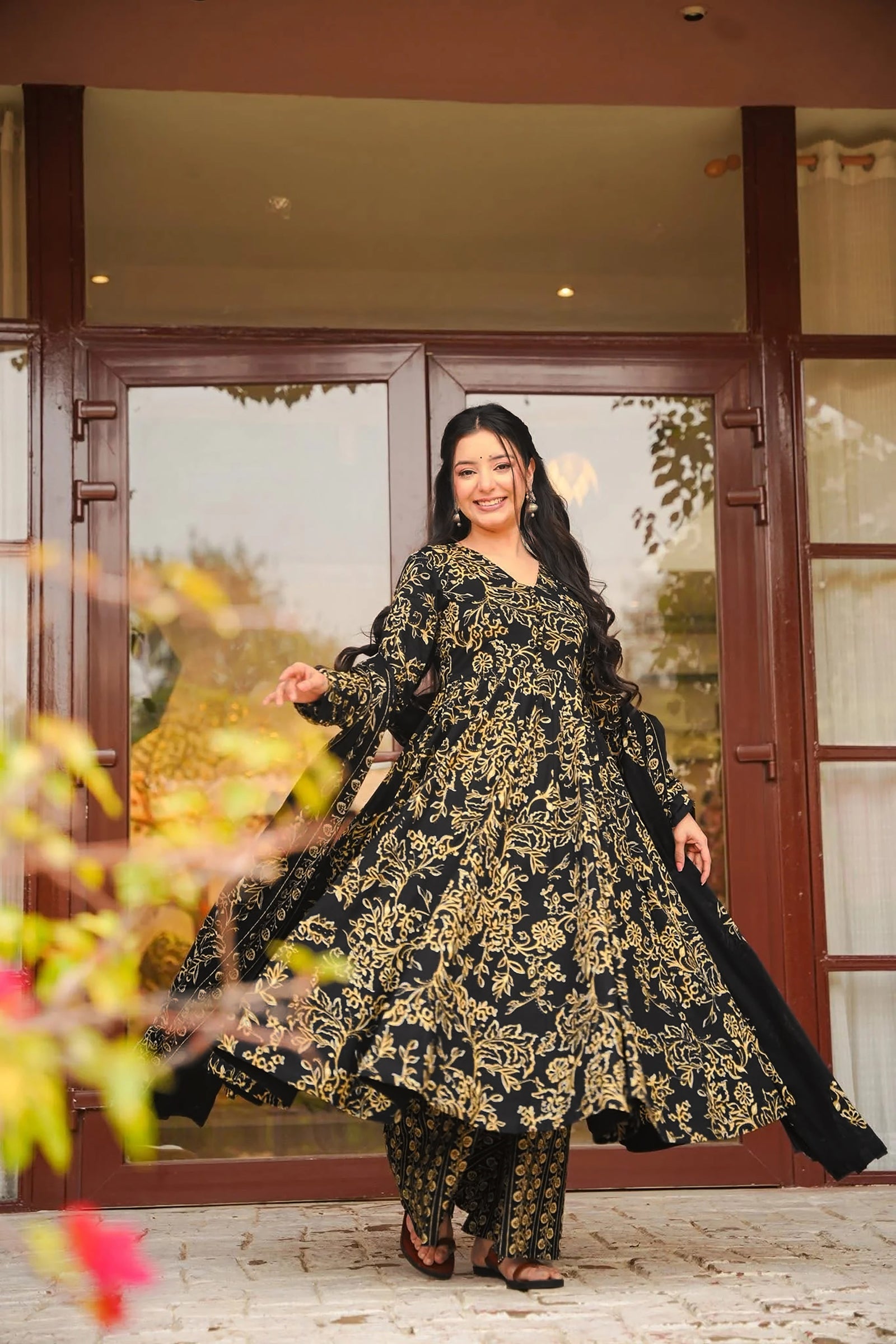 Muslin Digital Print Anarkali Kurti Pant Dupatta Collection Clothsvilla