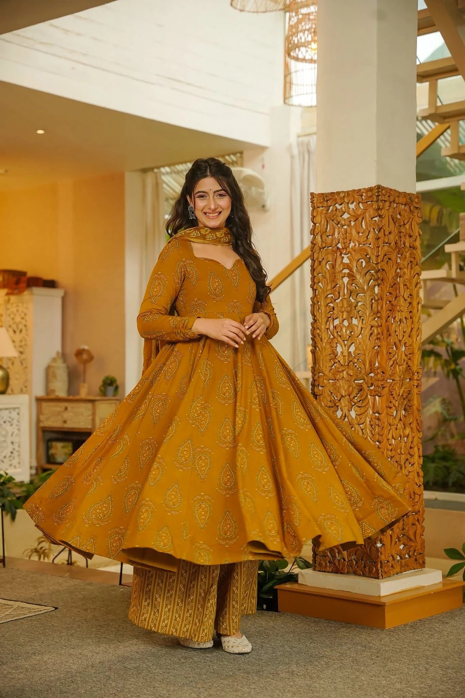 Muslin Digital Print Anarkali Kurti Pant Dupatta Collection Clothsvilla