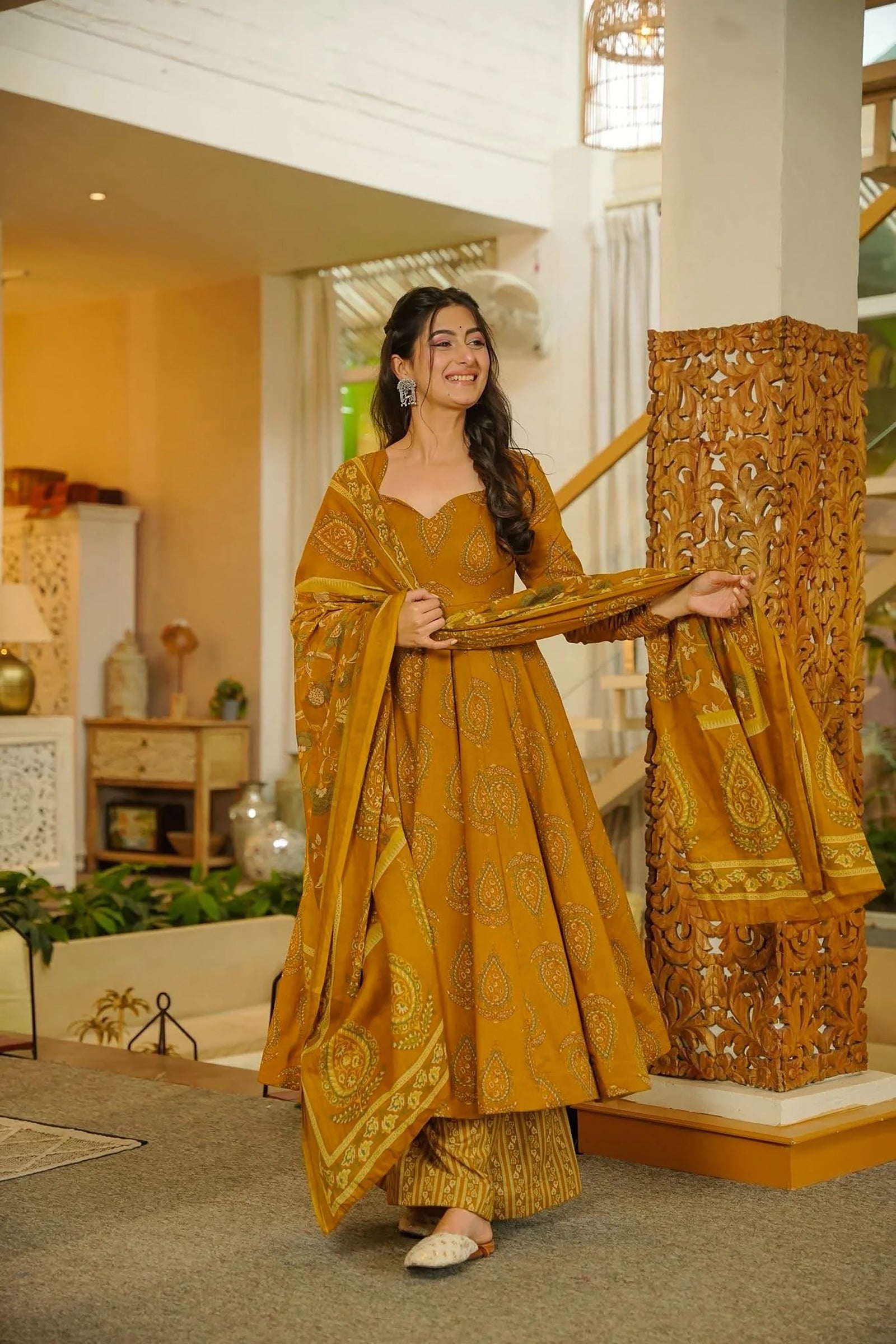 Muslin Digital Print Anarkali Kurti Pant Dupatta Collection Clothsvilla