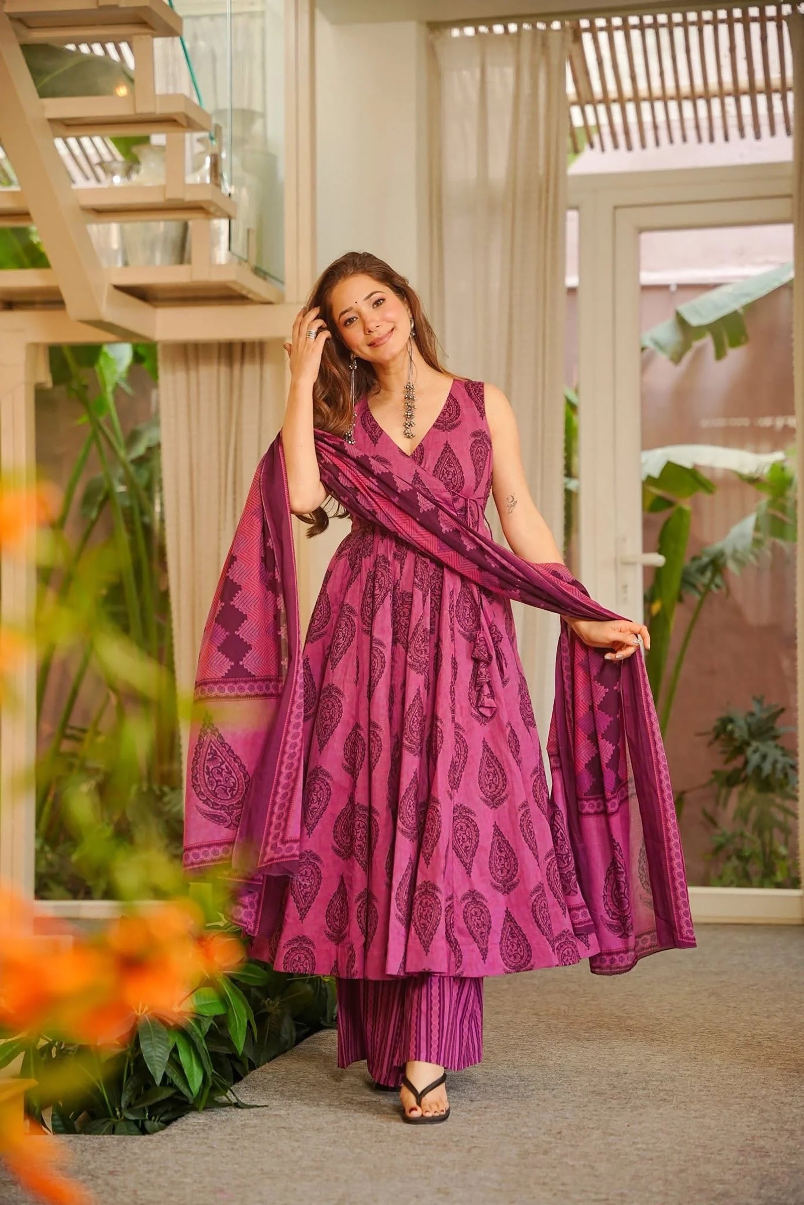 Muslin Digital Print Anarkali Kurti Pant Dupatta Collection Clothsvilla