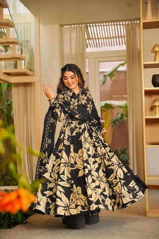 Muslin Digital Print Anarkali Kurti Pant Dupatta Collection Clothsvilla