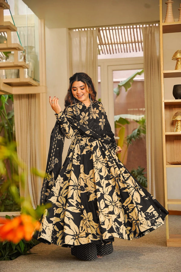 Muslin Digital Print Anarkali Kurti Pant Dupatta Collection Clothsvilla