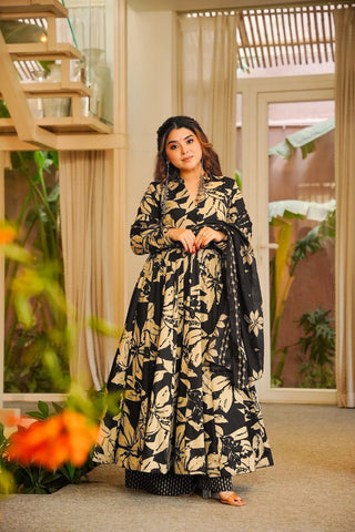 Muslin Digital Print Anarkali Kurti Pant Dupatta Collection Clothsvilla