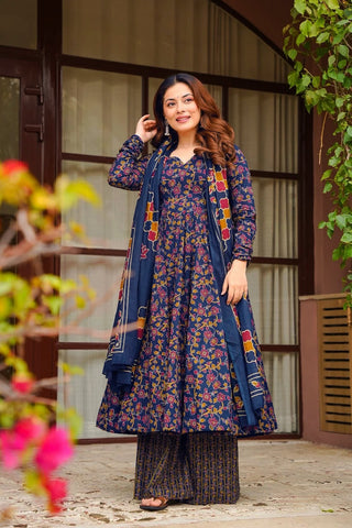 Muslin Digital Print Anarkali Kurti Pant Dupatta Collection Clothsvilla