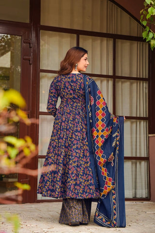 Muslin Digital Print Anarkali Kurti Pant Dupatta Collection Clothsvilla