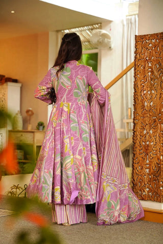 Muslin Digital Print Anarkali Kurti Pant Dupatta Collection Clothsvilla