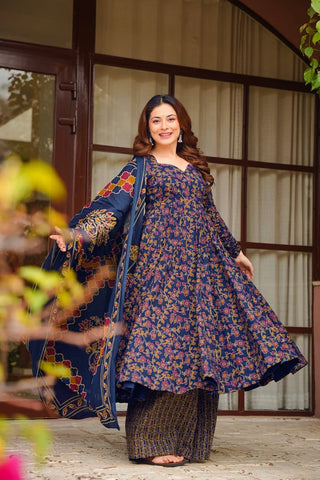 Muslin Digital Print Anarkali Kurti Pant Dupatta Collection Clothsvilla