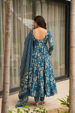 Muslin Digital Print Anarkali Kurti Pant Dupatta Set Clothsvilla