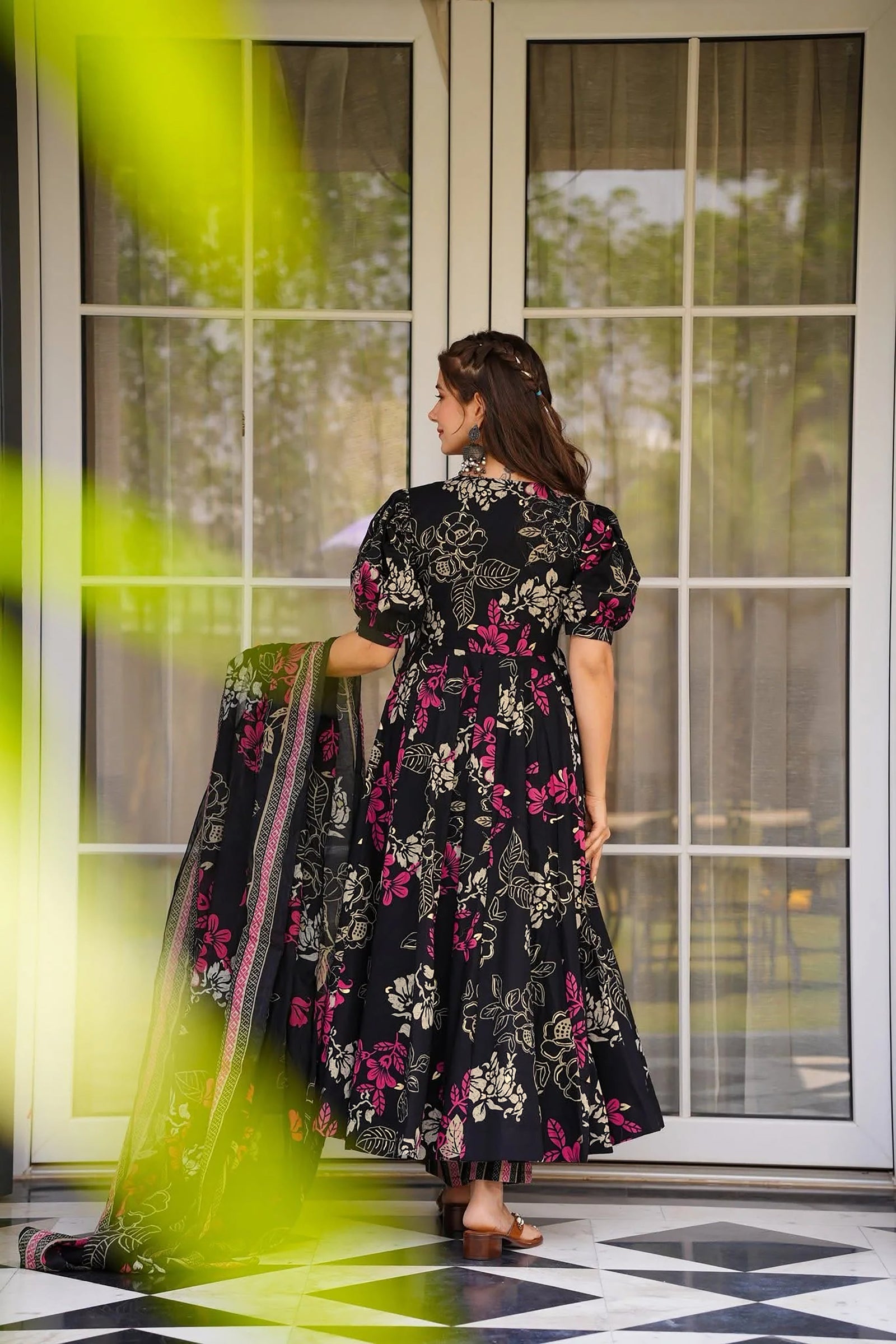 Muslin Digital Print Anarkali Kurti Pant Dupatta Set Clothsvilla
