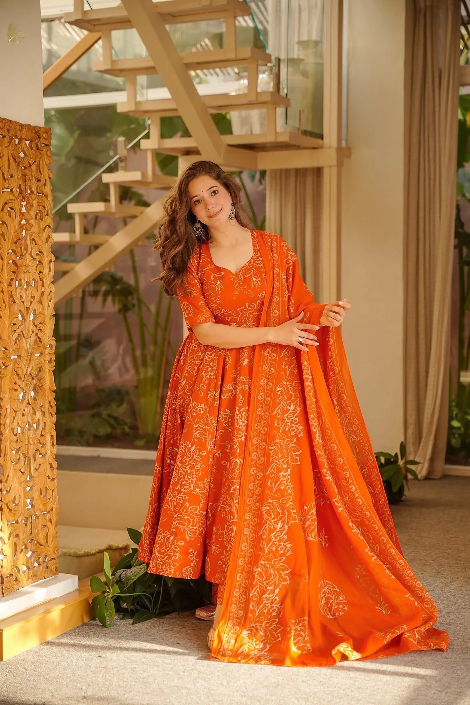 Muslin Digital Print Anarkali Kurti Pant Dupatta Set Clothsvilla