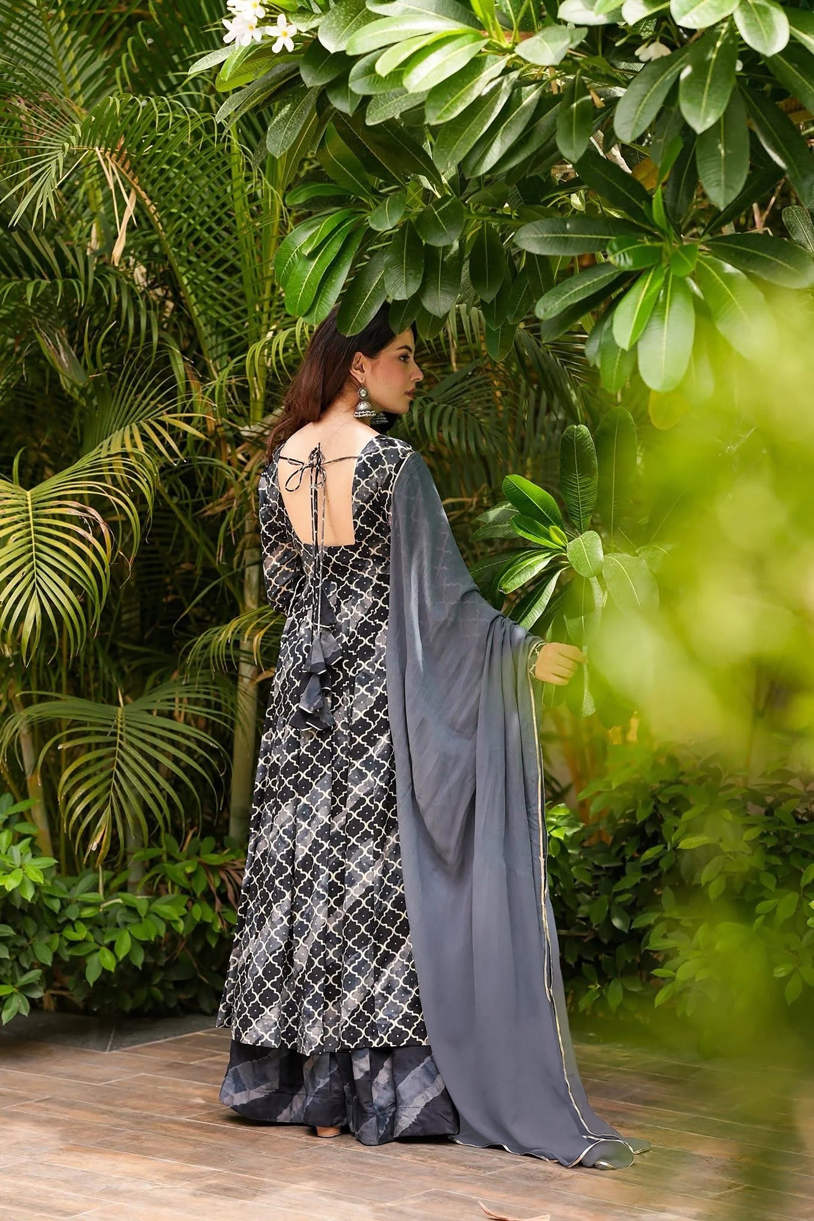 Muslin Digital Print Anarkali Kurti Pant Dupatta Set Clothsvilla