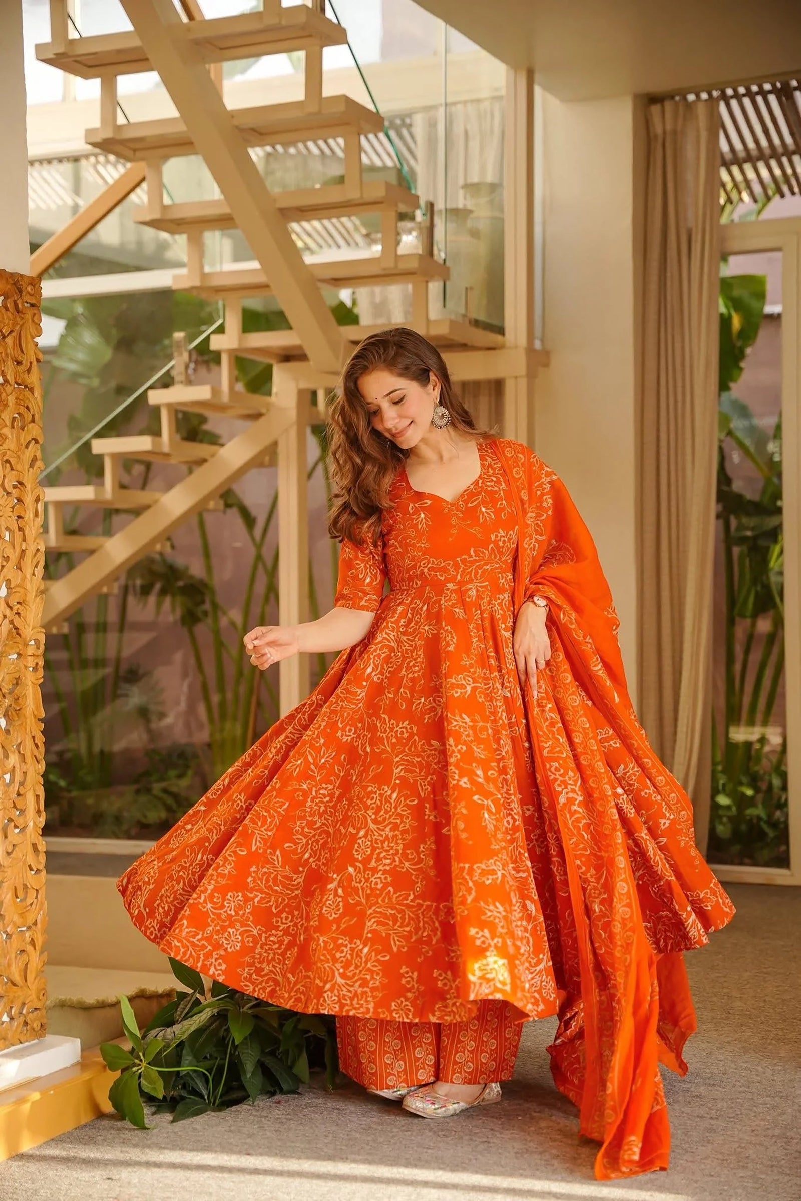 Muslin Digital Print Anarkali Kurti Pant Dupatta Set Clothsvilla