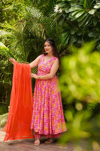 Muslin Digital Print Anarkali Kurti Pant Dupatta Set Clothsvilla