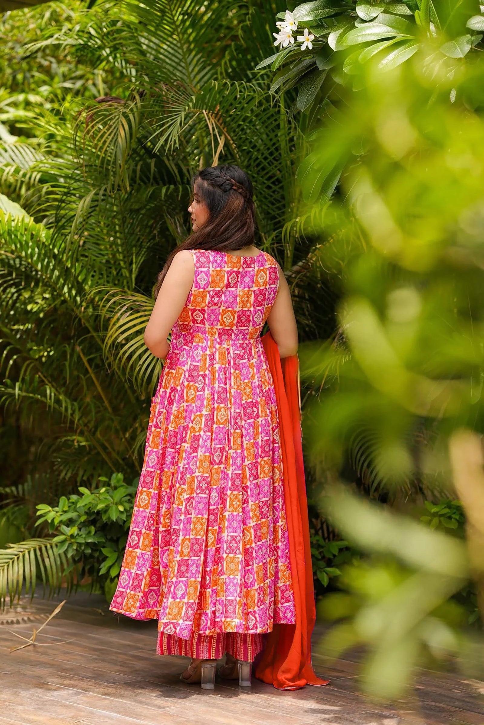 Muslin Digital Print Anarkali Kurti Pant Dupatta Set Clothsvilla