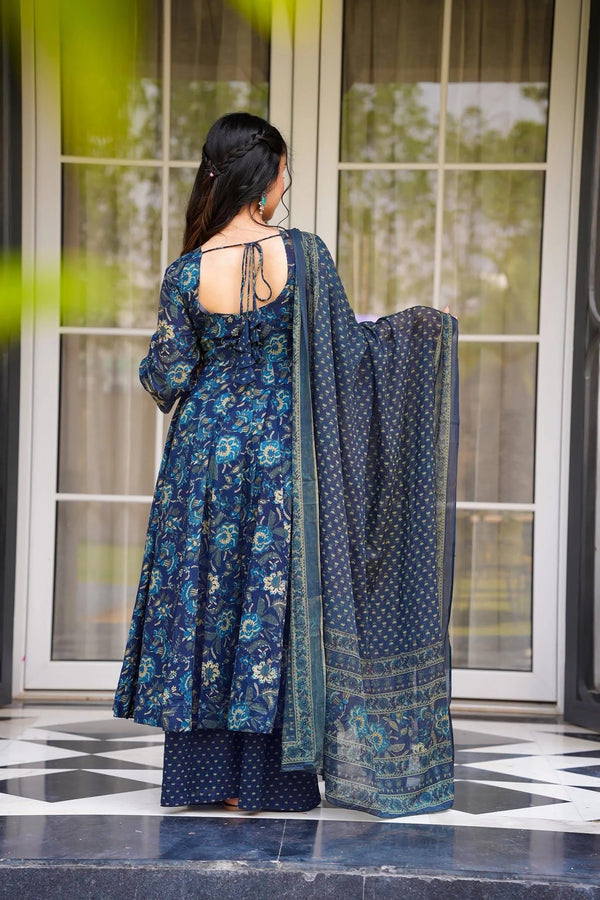 Muslin Digital Print Anarkali Kurti Pant Dupatta Set Clothsvilla