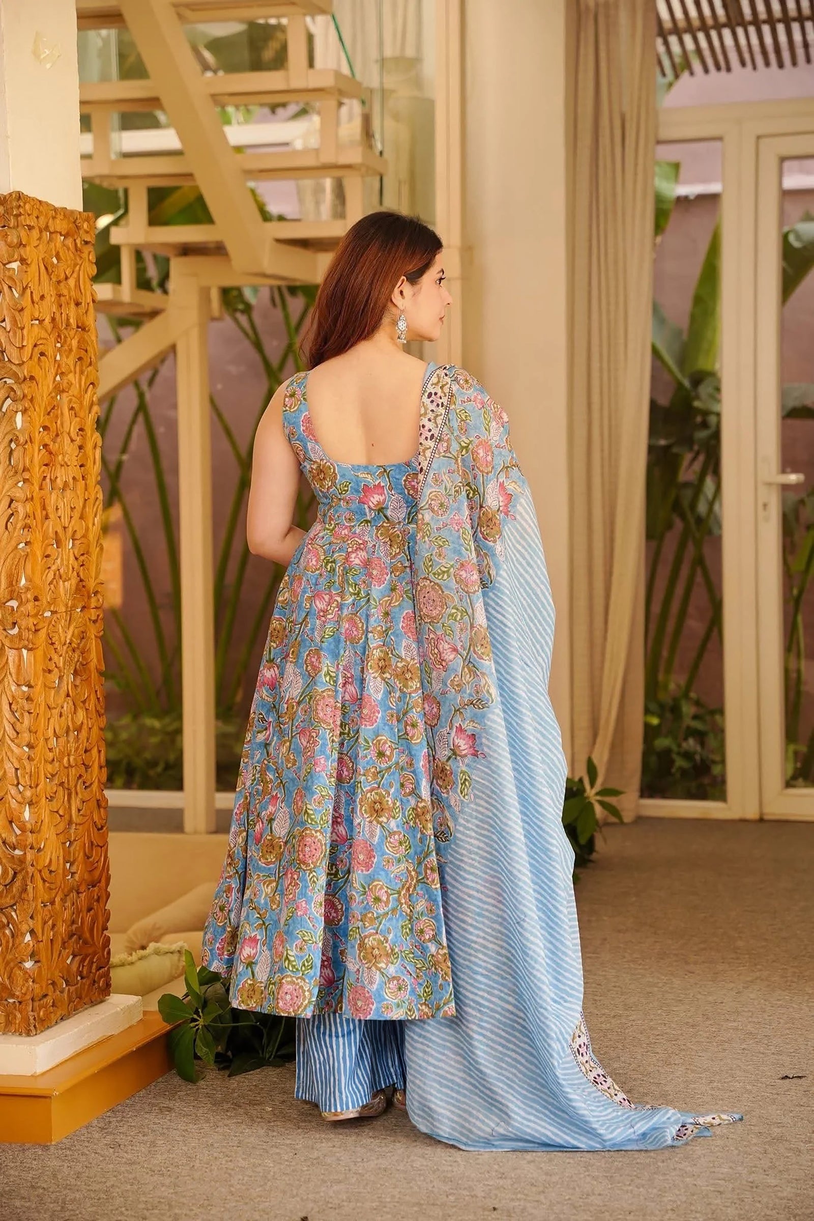Muslin Digital Print Full Flare Kurti Pant Dupatta Set Clothsvilla