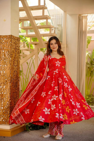 Muslin Digital Print Full Flare Kurti Pant Dupatta Set Clothsvilla