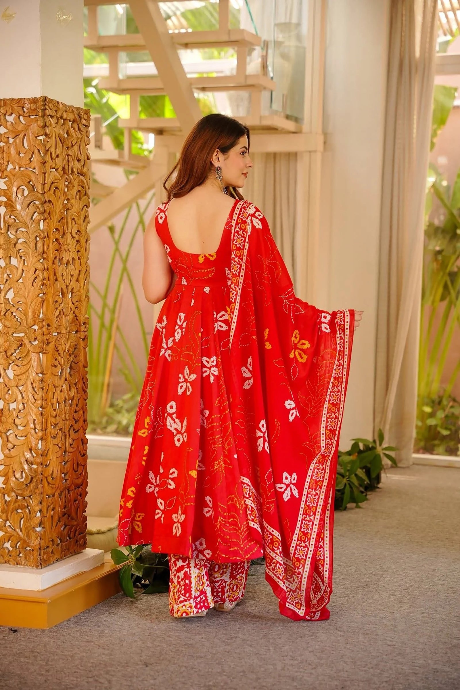 Muslin Digital Print Full Flare Kurti Pant Dupatta Set Clothsvilla