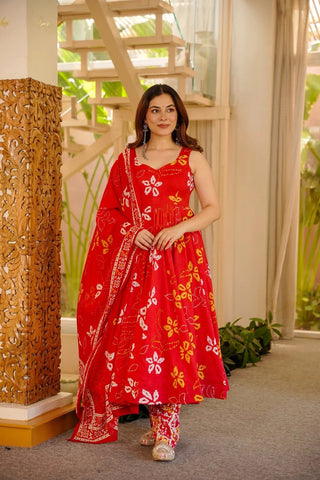 Muslin Digital Print Full Flare Kurti Pant Dupatta Set Clothsvilla